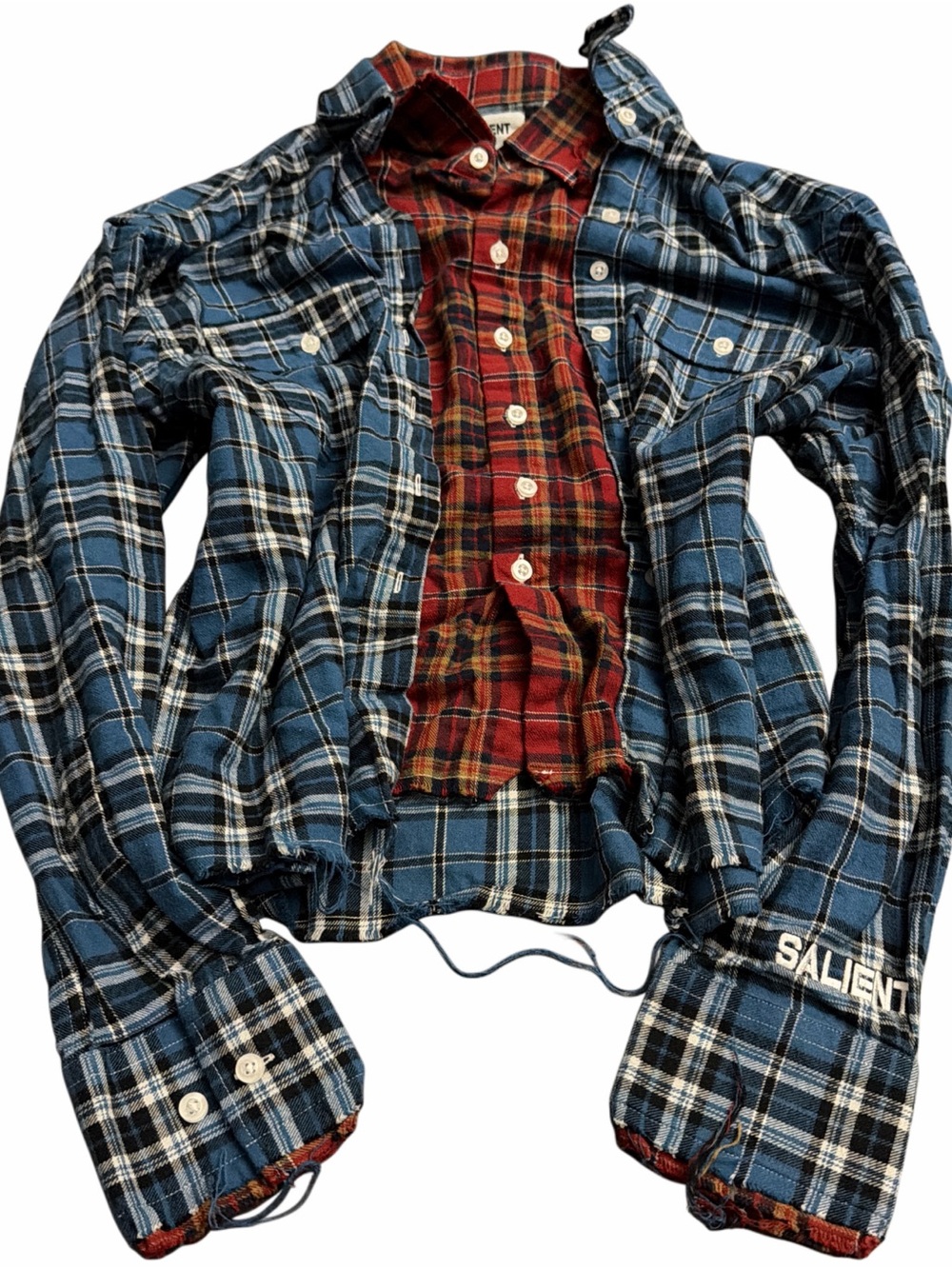 Salient by Wusu Blue Plaid Layered Flannel Shirt with Red Plaid Inner Cotton S